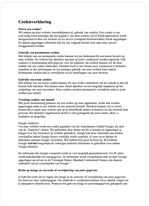 cookie verklaring van bewindvoering bij marit